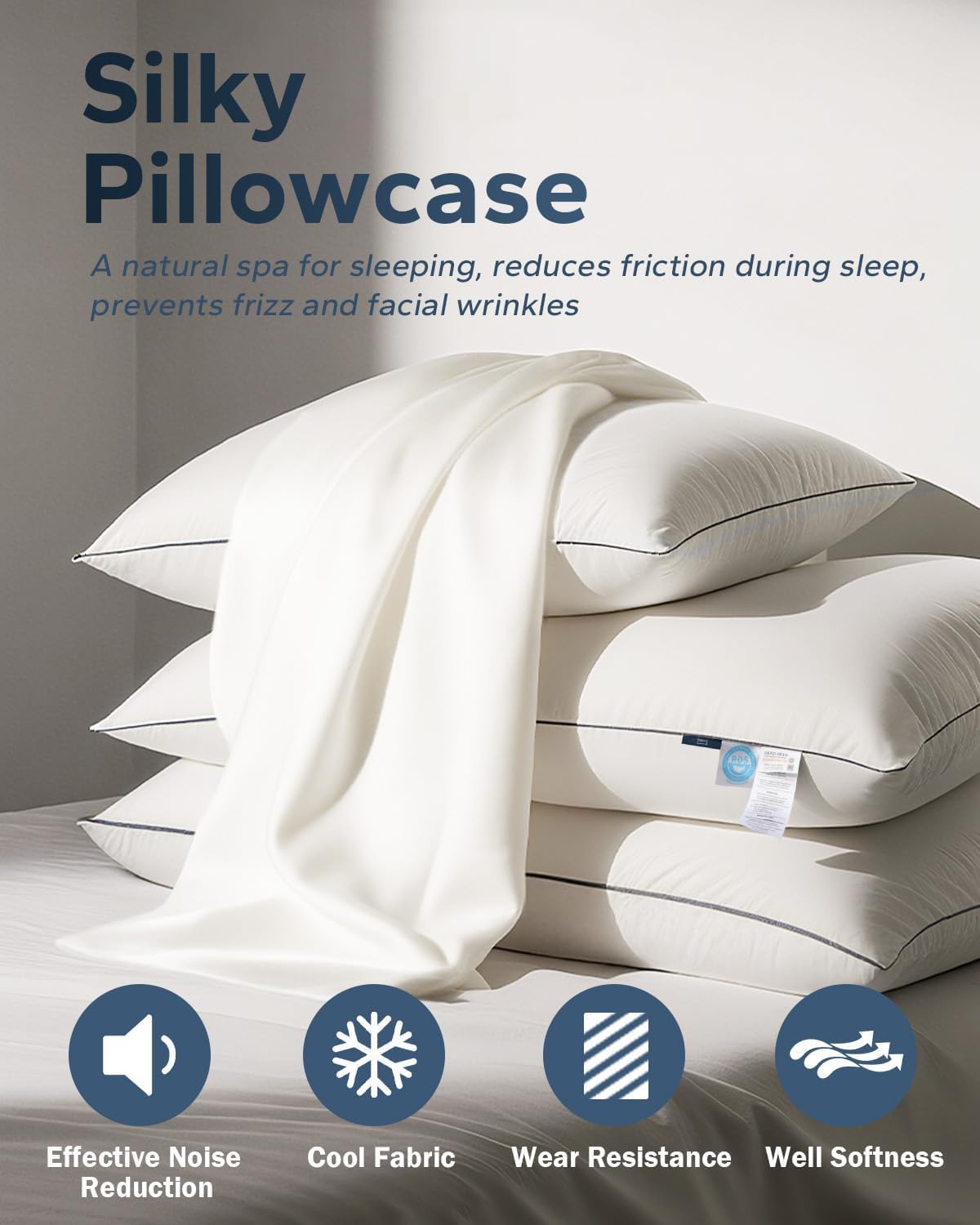 Goose Down Pillow for Sleeping, Hotel Quality 750 Fill Power Queen Size Pillow with Pillowcase - Bed Pillow for Master Bedroom, Support for Back, Side, Stomach Sleepers, 1 Pack, 20x30 Inch - Image 5