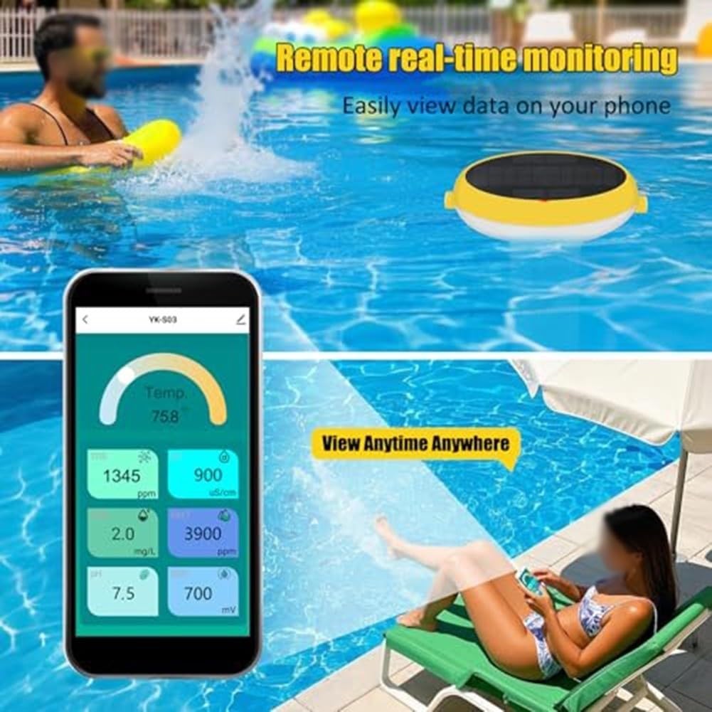 Analizzatore intelligente digitale 7 in 1 per piscina per controllo della temperatura della conducibilità di Orp di salinità del cloruro di pH con collegamento dell'app Tuya bianco e giallo (B)