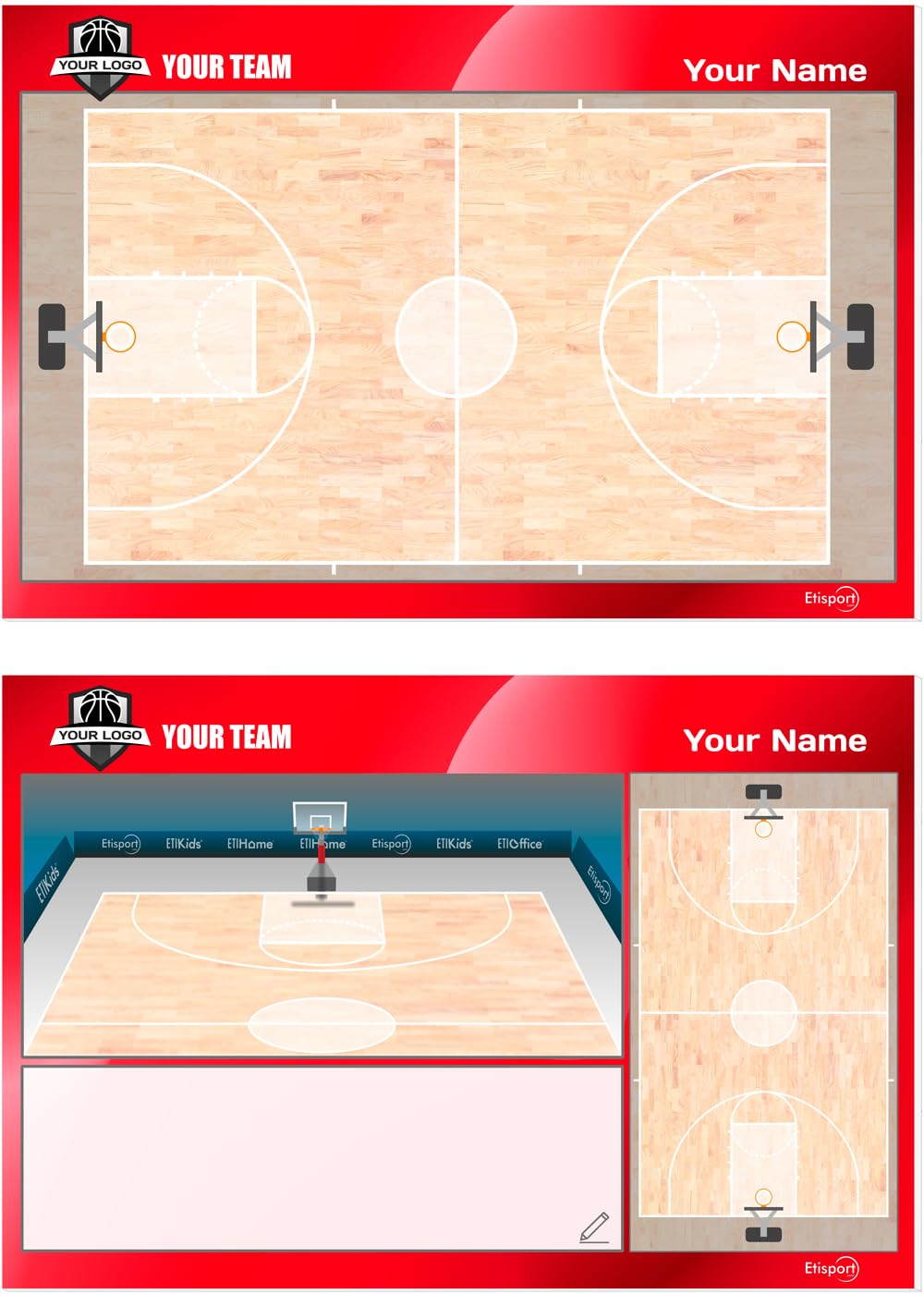 Tableau Tactique Basketball pour Entraîneur. Double Face, Marqueurs Effaçables à Sec. Personnalisé avec Nom, Logo ou Blason, Club 30,5 x 20,5cm