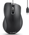 Perixx PERIMICE-221C USB Type C Wired Ergonomic Mouse - 4.9 Ft Cable - Optical 1200 DPI Design - Black……