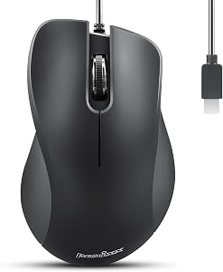 Perixx PERIMICE-221C USB Type C Wired Ergonomic Mouse - 4.9 Ft Cable - Optical 1200 DPI Design - Black……