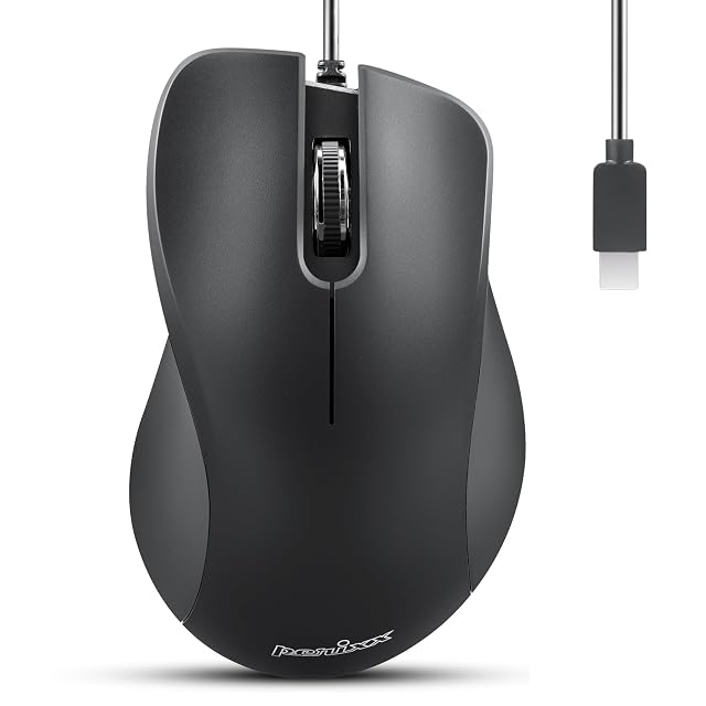Perixx PERIMICE-221C USB Type C Wired Ergonomic Mouse - 4 9 Ft Cable - Optical 1200 DPI Design