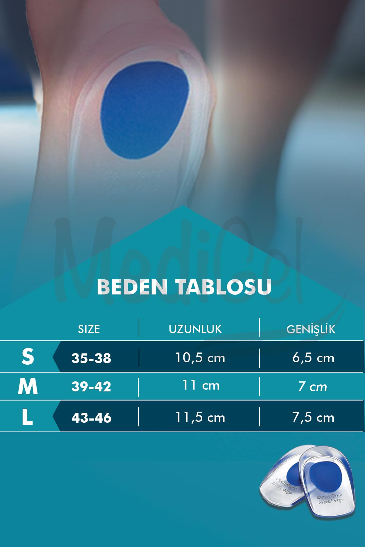 MediGel MG03 Silikon Topuk Desteği, Ortopedik Topuk Pedi, Şok Emici Jel Tabanlık (41-46 (Large-Xlarge))