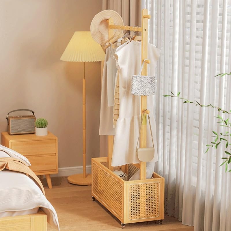 Standing Coat Hanger Mobile Clothes Hanger Floor Standing Bedroom Rack Storage Indoor Belt