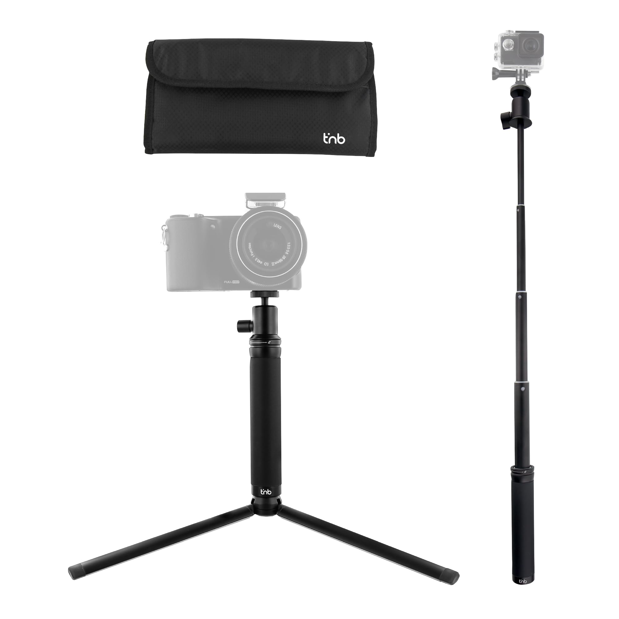 T'nB - Trépied Téléphone, Pack Voyage 4 en 1 avec Perche Selfie, Noir