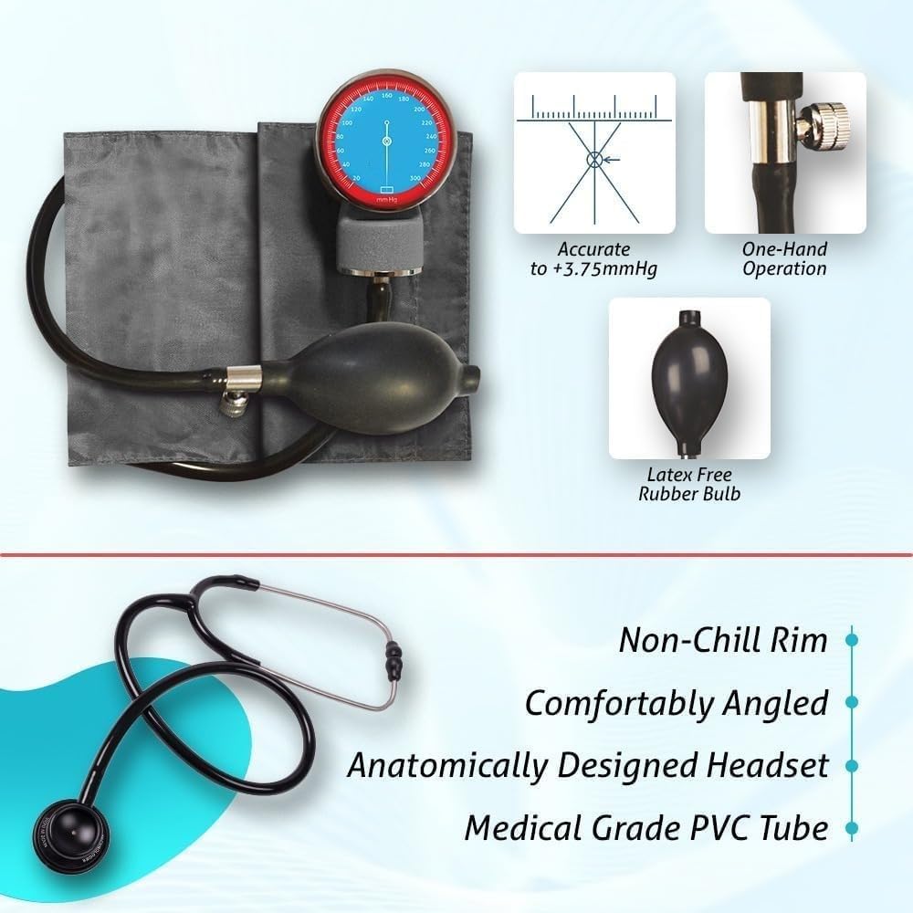 Manual Large Dial Aneroid Sphygmomanometer Blood Pressure Monitor with Stethoscope