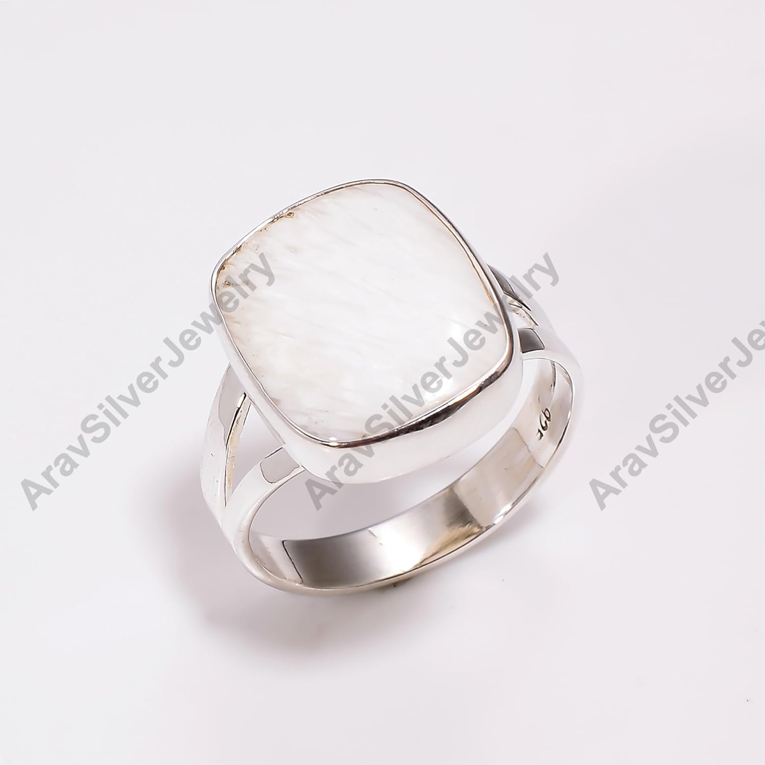 Natural Raw Scolecite Gemstone 925 Sterling Silver White Stone Handmade Statement Stacking Boho Ring Jewelry Gift for Her