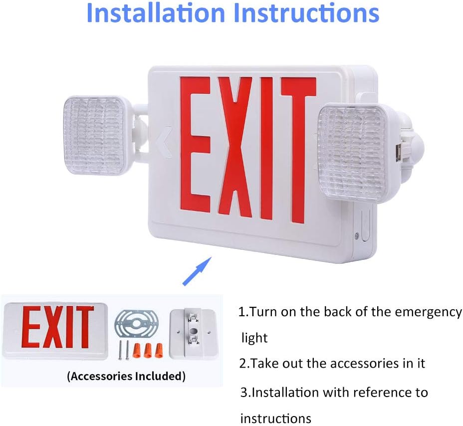 Harmonic LED Exit Sign UL Certified AC 120V/277V Red Emergency Exit Lights with Battery Backup Commercial Grade and Fire Resistant Exit Emergency Lighting with 2 Adjustable Head Lights : Tools & Home Improvement