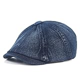 QBQZXAOSOWH Barett Cap Flache Kappe Baumwolle Denim Barett Hut Männer Frauen Mode Vintage Peaky Newsboy Flat Caps Achteckige Hüte 56-59Cm Dunkelblau