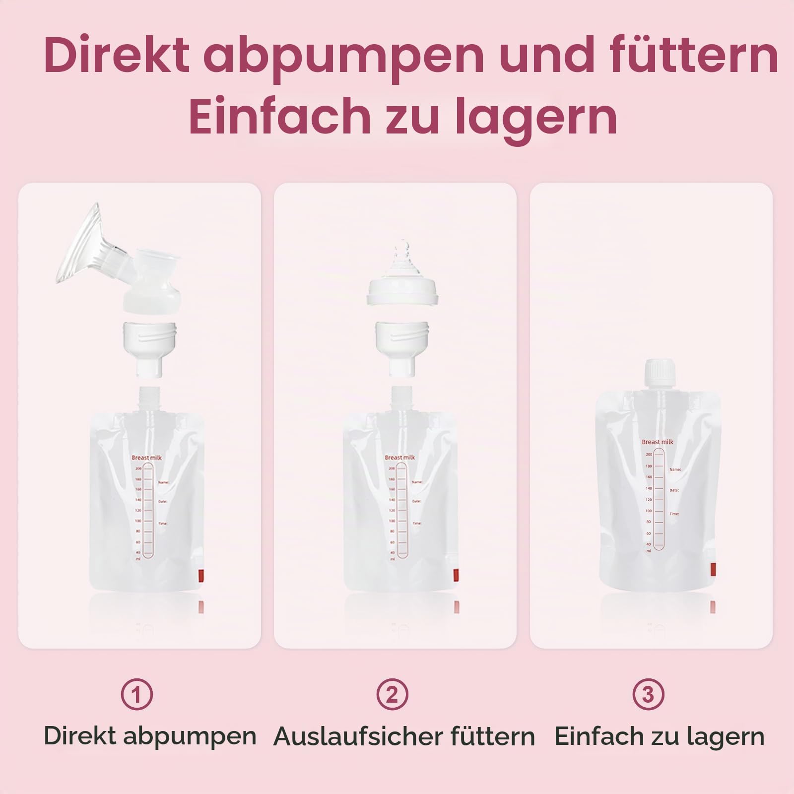 Lulia Milchpumpe Elektrisch, Elektrische Milchpumpe 4 Modi und 9 Stufen, 2500mAh Akku, Anti-Rückfluss, Ultra-leise, BPA-frei (Rosa-19/24mm Flange)