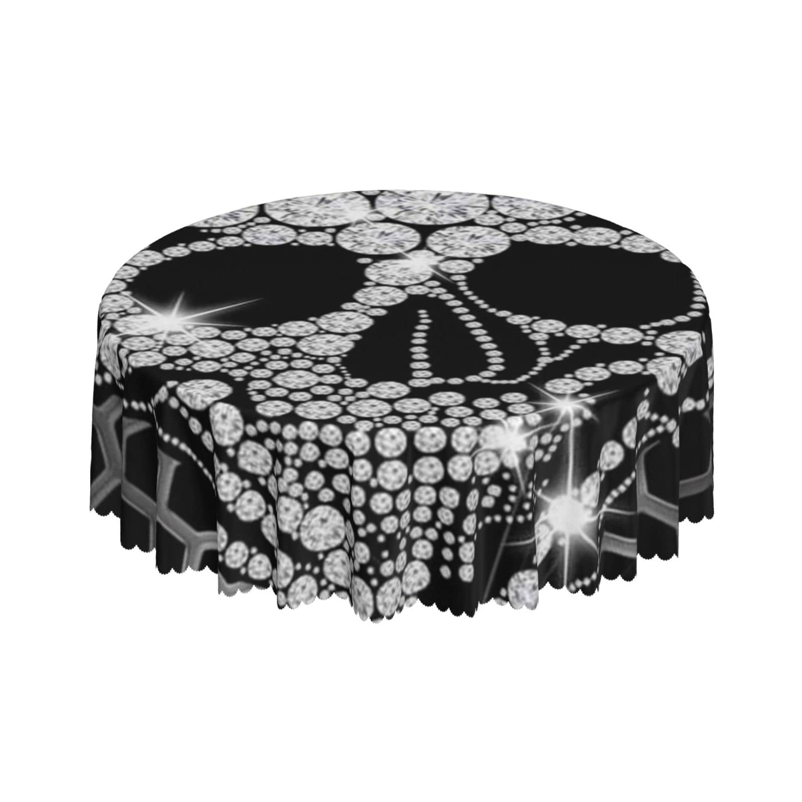 Lsjuee Skull Bright Diamond Abstract Round Tablecloth 60 Inch Printed Washable Tablecloth for Dining Party Holiday Fall Home Decorative