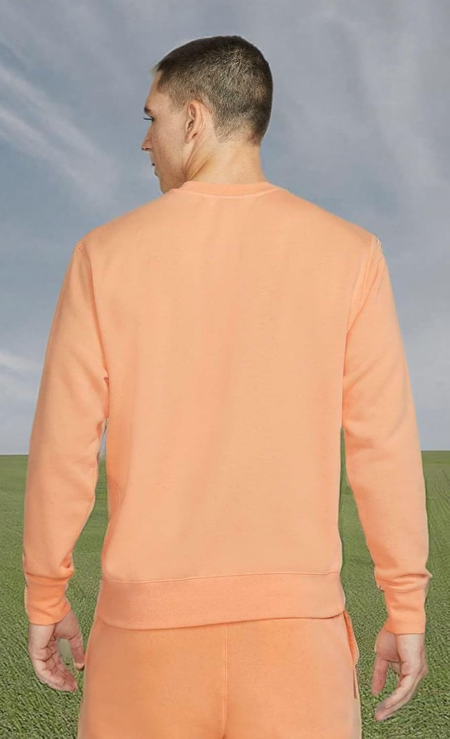 Nike Sportswear Men's Club Crew Fleece Sweatshirt (Orange Chalk/White, XX-Large)