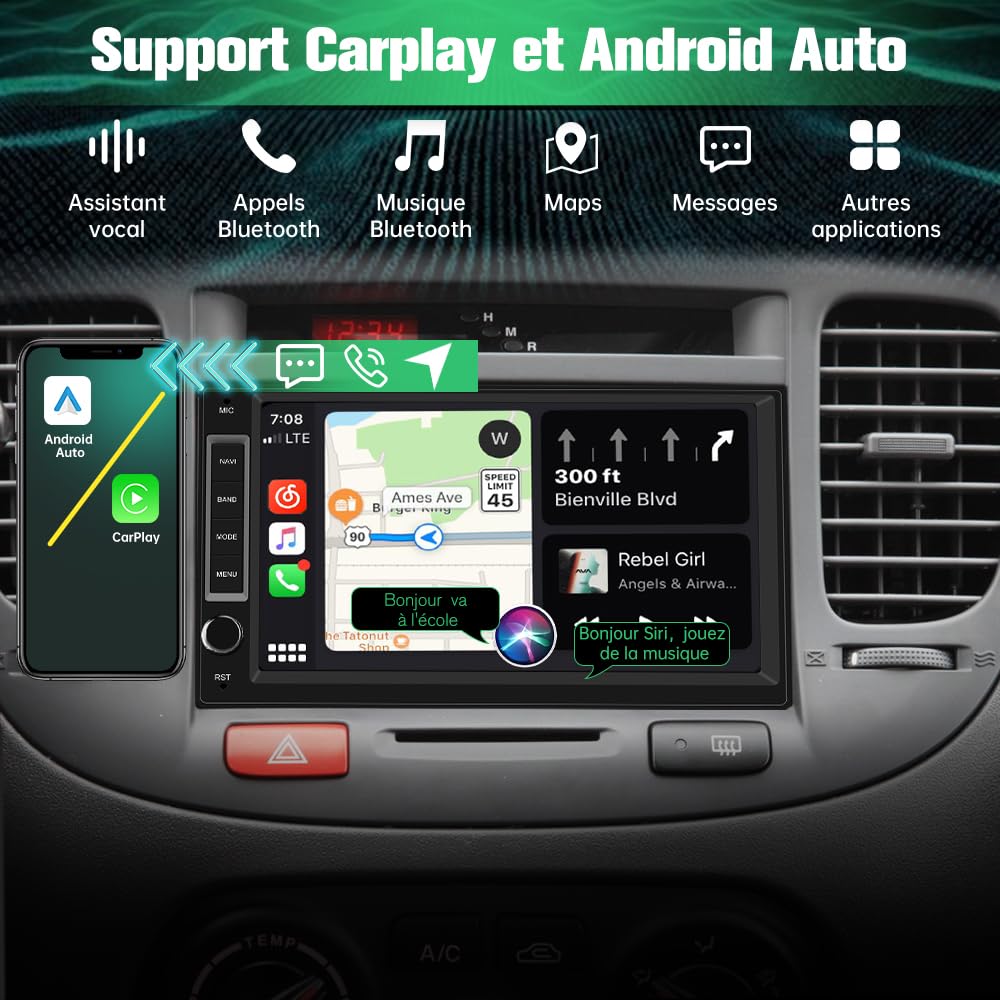 AWESAFE Autoradio 1 din 2 din Android 13 Universel Voiture Modèles Écran de 7 Pouces Supporte GPS Carplay Android Auto WiFi Bluetooth FM RDS USB Commande au Volant[2Go+32Go]