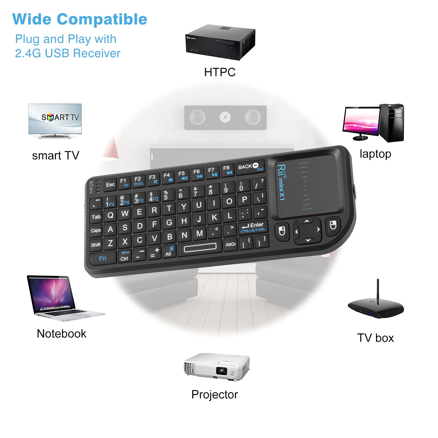 Mini teclado Rii 2.4G sem fio com mouse touchpad, controle