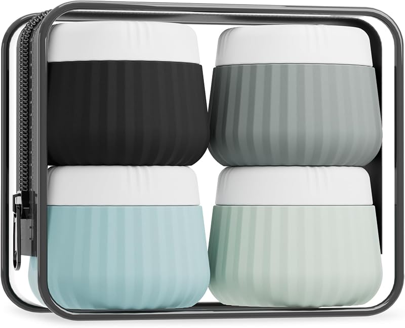 Mrsdry Travel Containers for Toiletries 4 Pack, TSA Approved Travel Size Toiletries, Travel Size Containers, With Clear Bag Leak Proof Silicone Jars, Travel Essentials Creams Jars Carrying Small Items