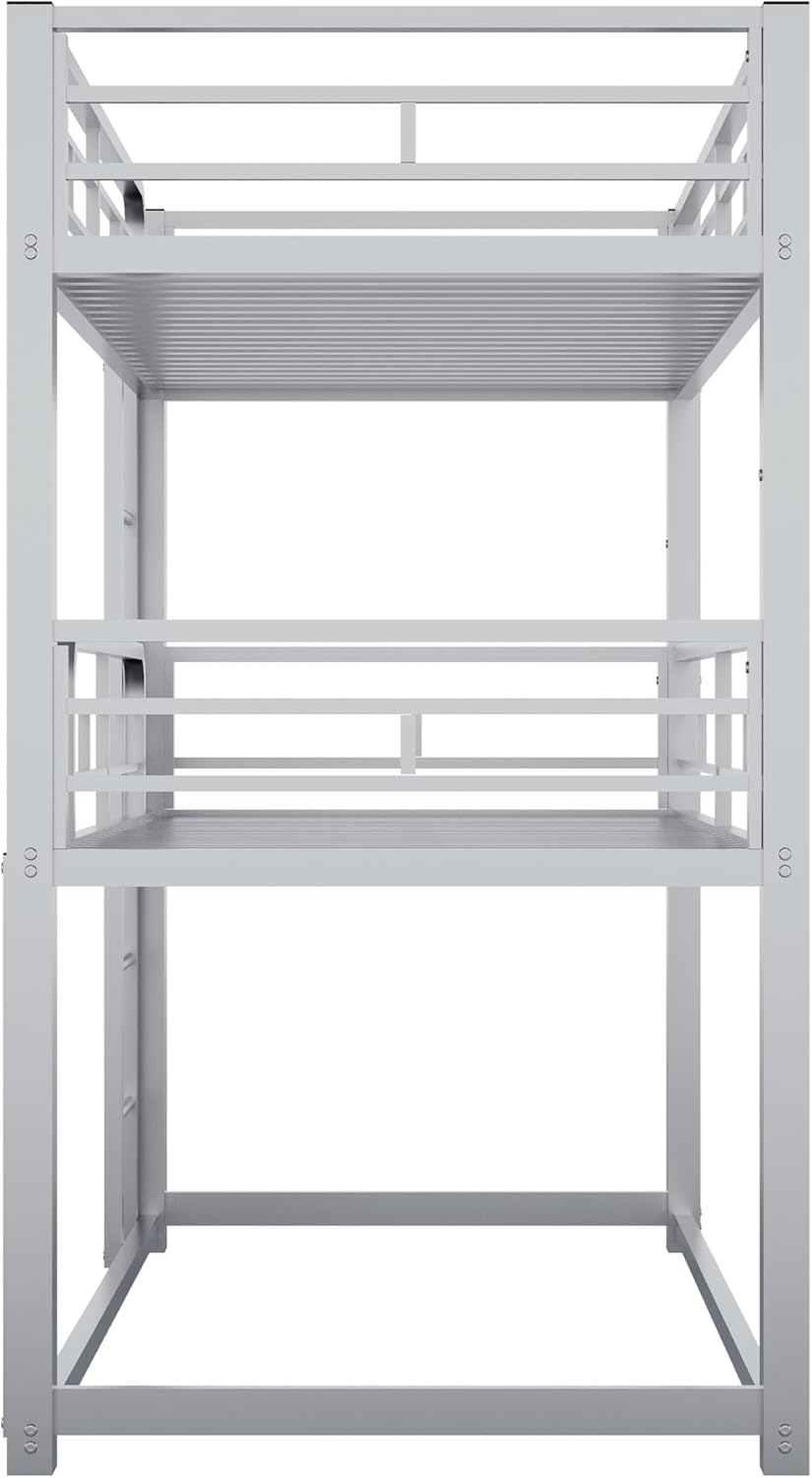 Harper & Bright Designs Twin Size Metal Triple Bunk Bed with Ladder,Twin Over Twin Bunk Bed Frame,Metal Triple Bunk Bed Kids/Teens/Adults, Silver