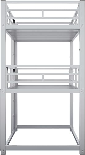 Miniatura 248 de Litera en forma de L individual sobre cama matrimonial adjunta, litera triple de metal con escritorio y tobogán integrados, marco de literas de