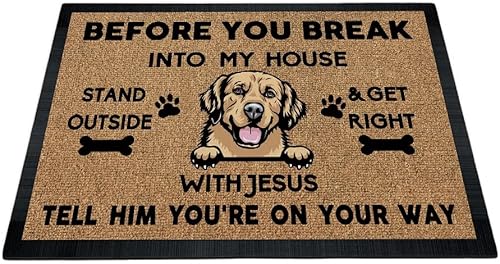 Vista 9 de Tapete de puerta con texto en inglés "Before You Break Into My House", bonito felpudo de perro pastor alemán con Juses, tapete de goma