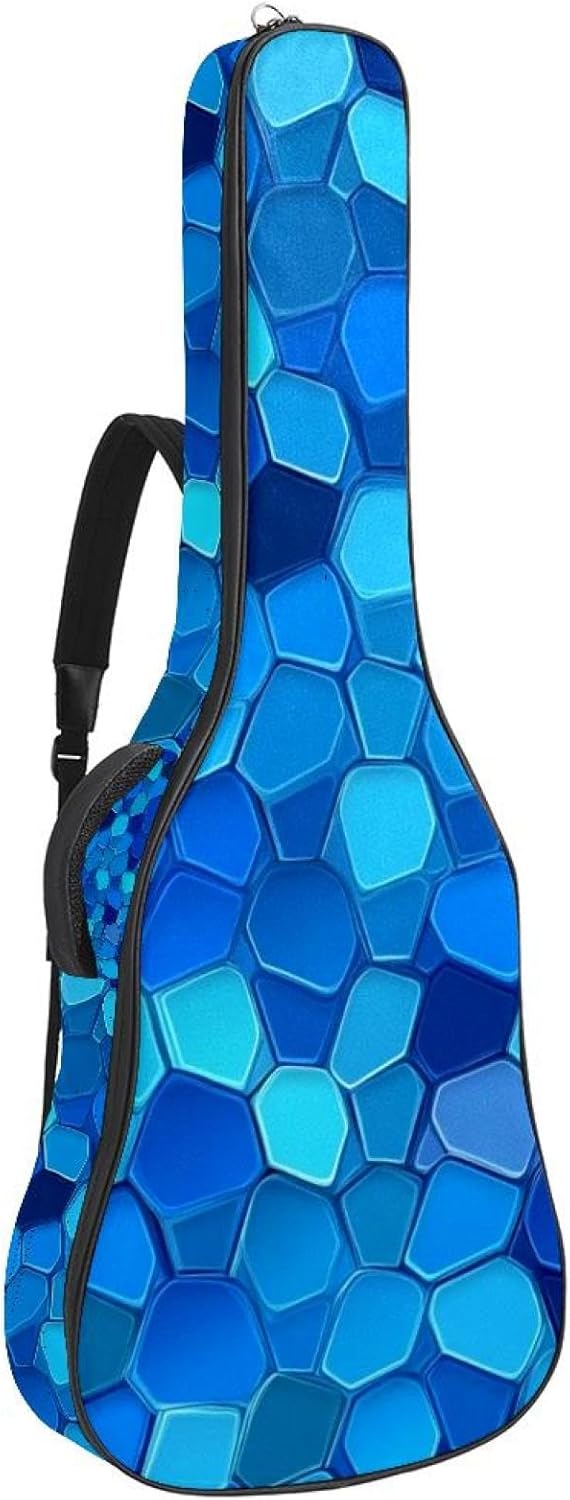 40 41 42 Inch Acoustic Guitar Bag, 0.4 In Thick Sponge Padded Guitar Case Gig Bag with Back Hanger Loop and 2 Pockets, Art Blue Hexagon Geometric Texture
