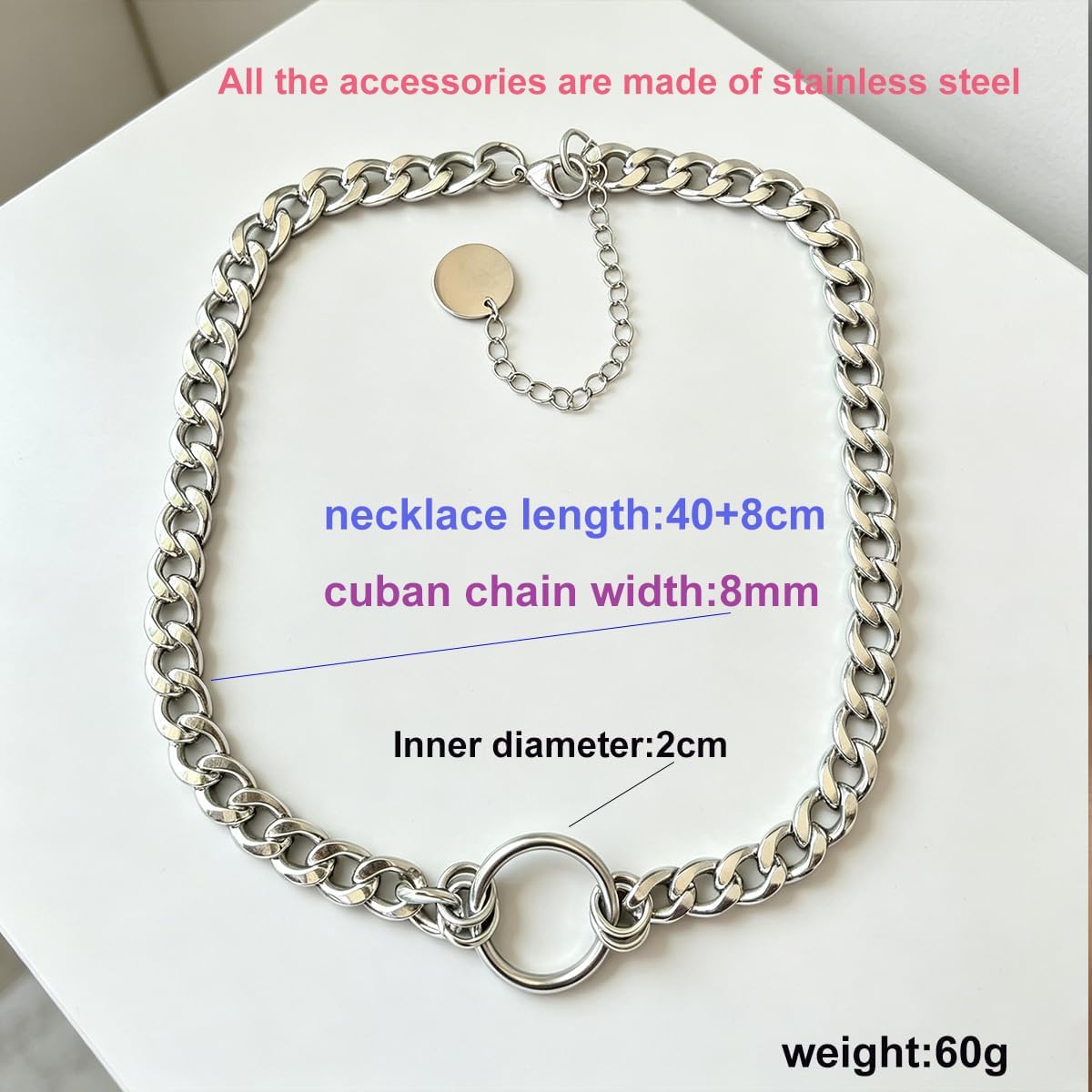 Stainless Steel O Ring Choker Necklace for Women Men Chunky Cuban Chain Collar Punk Statement Jewelry Gift for Edgy Streetwear & Aesthetic Outfits