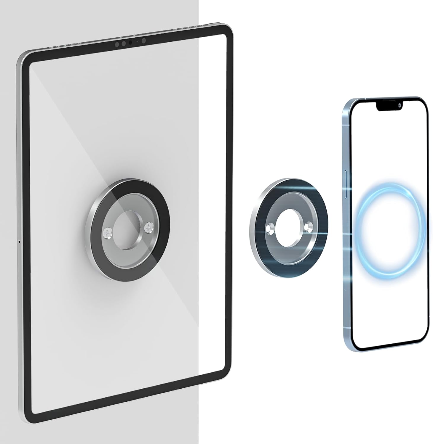 Adhesive Magnetic Tablet Wall Mount Holder - [2-Pack] Sticky Wall Magnetic Tablet Mount for Shower, Bathroom, Kitchen for iPad Pro 13, Air, Mini, Galaxy Tab, Z Fold, Fire HD, iPhone, Surface, Switch