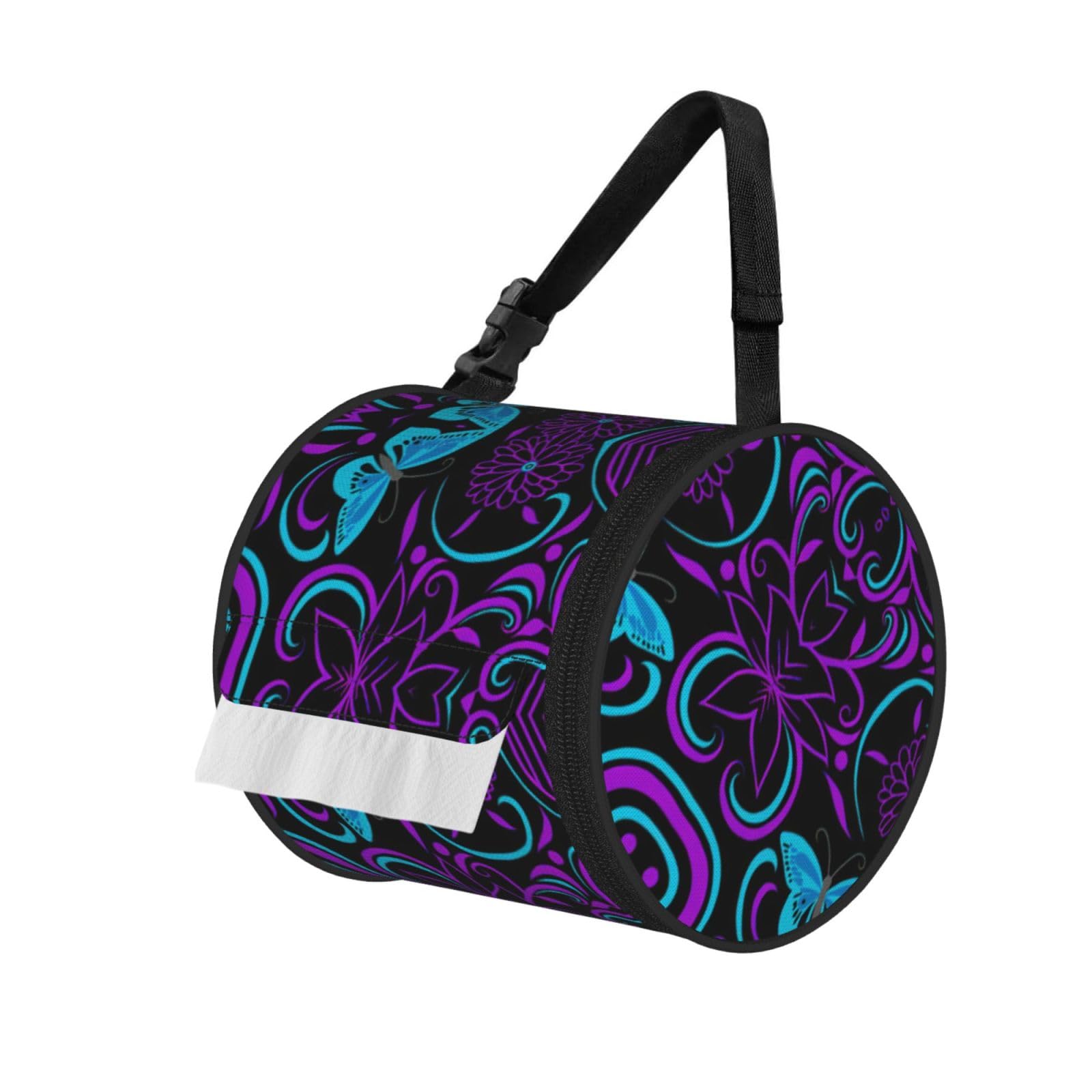 Butterfly on beautiful flower Printed Roll Paper Carrier Bag, Foldable Oxford Cloth Tissue Case for Camping Hiking Backpack