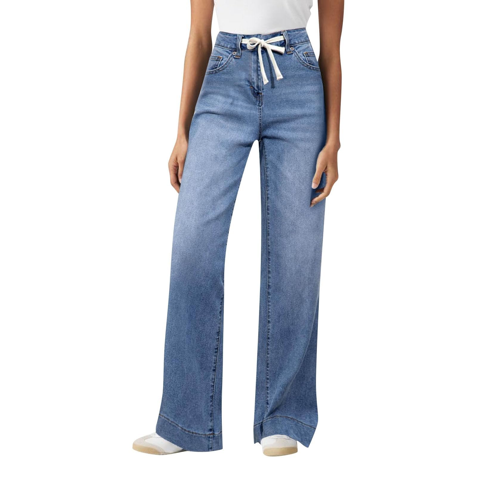 Jeans Donna A Vita Alta Elasticizzati – Vestibilità Stretta, Gamba Larga, Denim Vintage Con Tasche, Taglie S-XXL