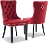 Upholstered Burgundy Armless Dining Chairs Set of 2, Mid Century Modern Velvet Dining Room Kitchen Side Chair with Wood Legs and Retro Rivet Trims for Home Kitchen Restaurant Burgundy