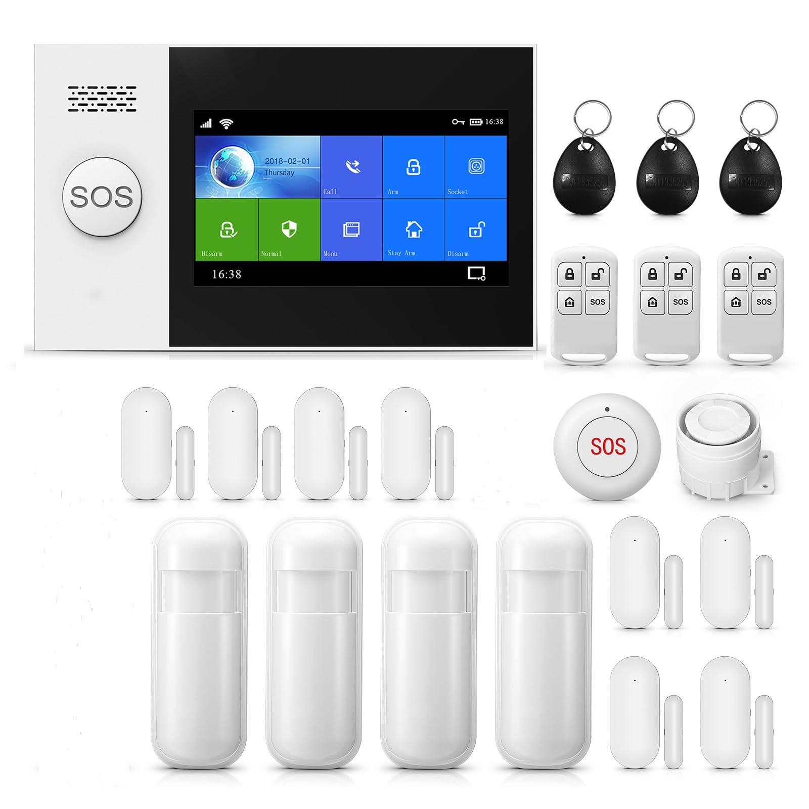Clouree WiFi/GSM Touch Screen Alarm System for Home Security, Wireless Home Alarm 21 Piece Kit with Siren, PIR Motion Sensor, Remote Controls, Window/Door Sensor,Support SMS Push