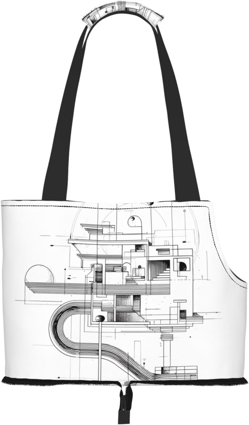 Abstract Architecture Pet Tote Bag for Small Dogs and Cats, Black, 15.2 x 10.4 x 7.5 Inches, Polyester, with Adjustable Shoulder Strap image 2