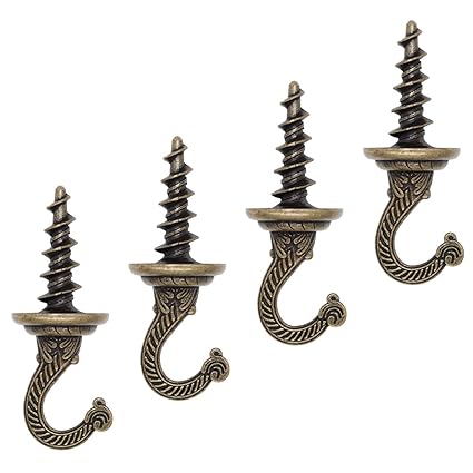 4 Pieces Swag Ceiling Hooks Heavy Duty Swag Hook Driller Hook Indoor Outdoor for Hanging Plants Chandelier etc. (Antique Brass)