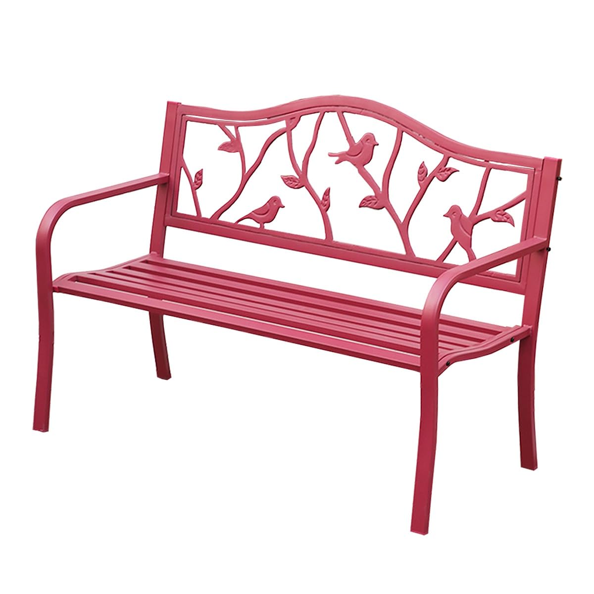 Banc de Jardin Extérieur Rouge 2 Places en Acier Antirouille, Siège de Patio avec Accoudoirs