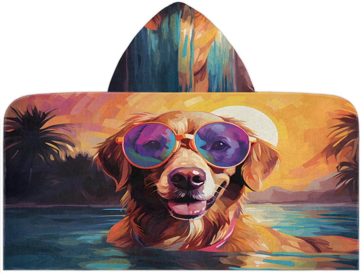 Pardick Kids Bath Towel Funny Dog Puppy Beach Towel with Hood Pool Cover Up for Girls Boys Soft Absorbent Hooded Bath Towel Toddler Towels for Beach, Pool