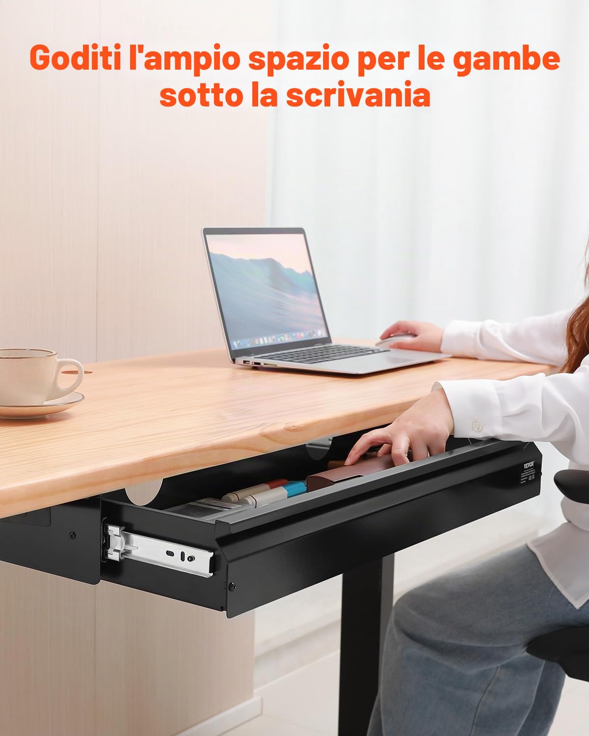 VEVOR Cassetto Estraibile Sotto Scrivania 740 x 235 x 107 mm Organizzatore Nascosto per Riporre Oggetti sulla Scrivania, Cassetto Portapenne Sotto Tavolo per Postazioni di Lavoro da Ufficio, Nero