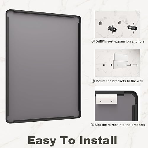 Miniatura 82 de Espejo de baño con marco negro de 20 x 30 pulgadas para pared, espejo de pared con marco de metal mate, espejo rectangular de esquina redondeada