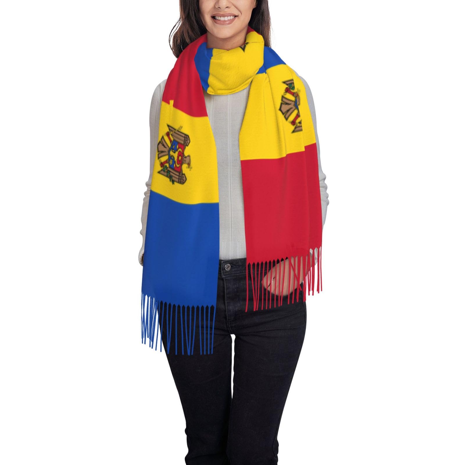 rrxnbcgg Flag of Moldova Winter Scarf for Women Shawl Cashmere Feel Tassel Plaid Large Oversized Scarves Wraps.