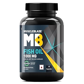 MuscleBlaze Omega 3 Fish Oil (60 Capsules) | Trustified Certified for Accuracy & Purity | 1000mg Omega 3 with 180mg EPA & 120mg DHA - image, photos