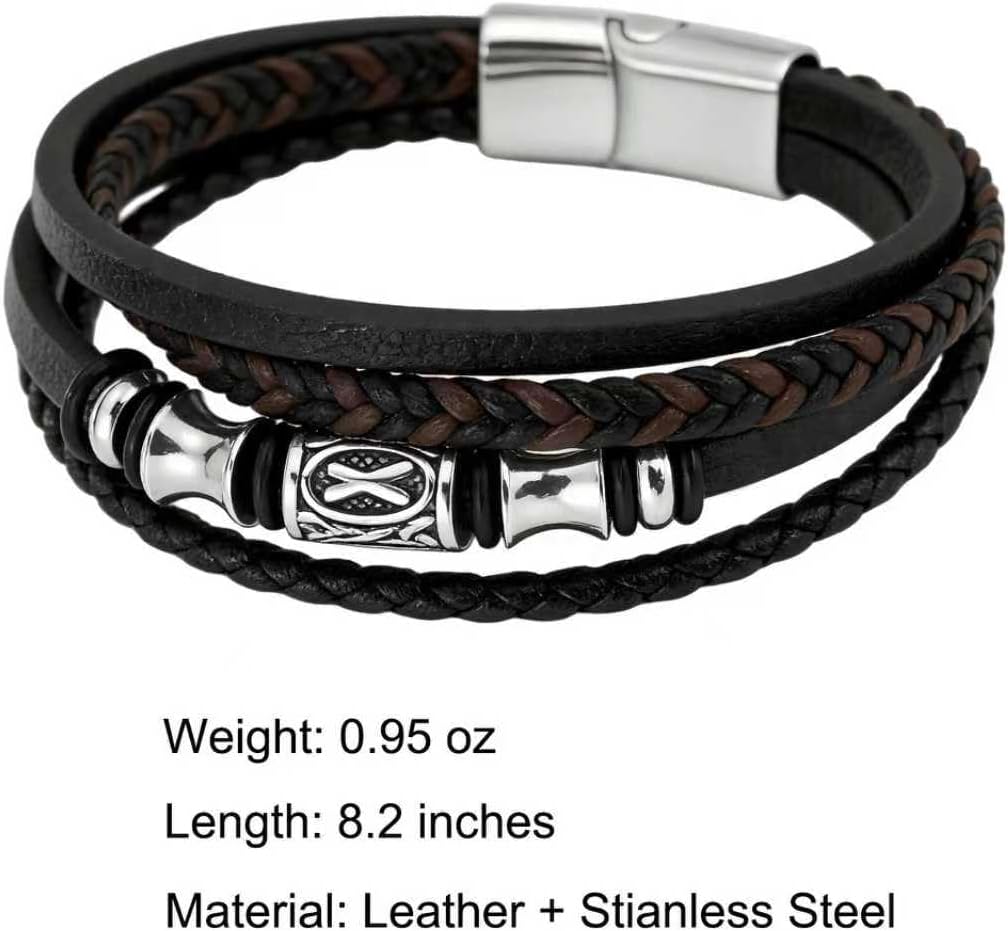 Kim Carrey Italian Handmade Genuine Leather Bracelets for Men Stainless Steel Clip, Men's Casual Genuine Multi-layer Cuff Bracelet, Bracelet Gift for Real Men