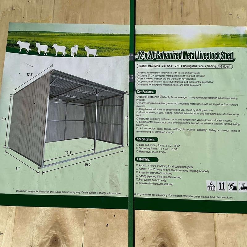 Diagram showing dimensions of the livestock shed