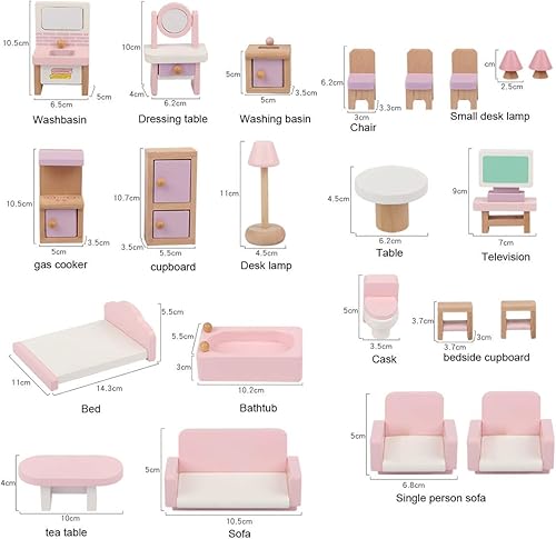 Miniatura 3 de 22 piezas de muebles de casa de muñecas de madera, accesorios de muebles de madera a escala 1:12, muebles de muñeca para muñeca, sala de estar,