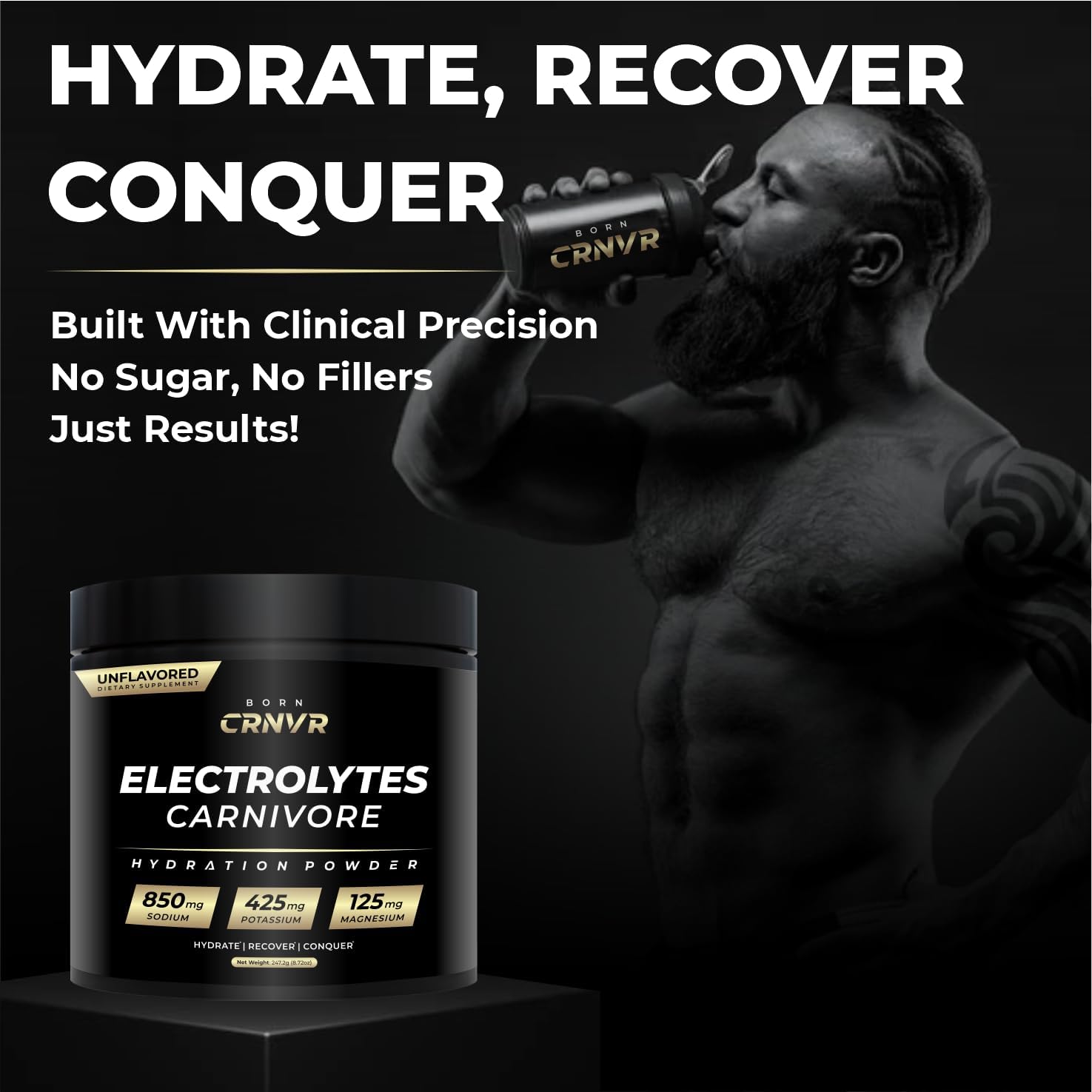 Carnivore Electrolytes Powder – High Sodium (850mg) Unflavored | Zero Sugar, No Fillers | Electrolyte Replacement for Keto & Fasting Hydration | Energy & Performance | 60 Servings