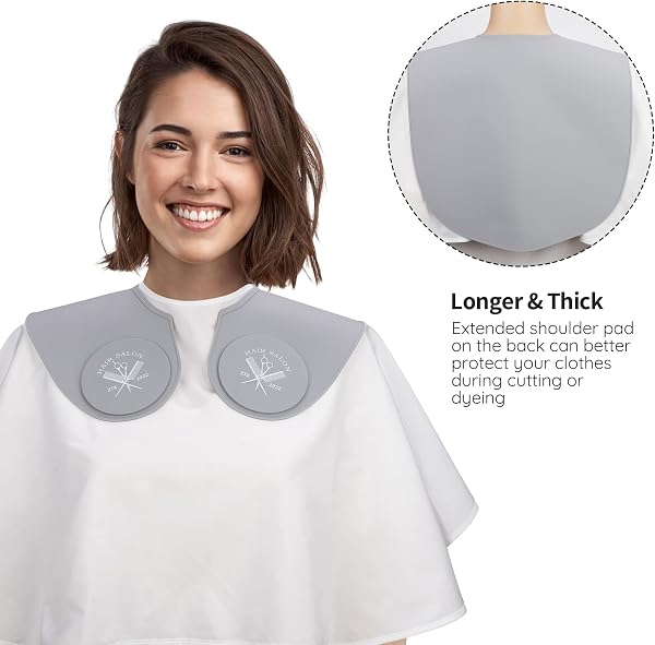 Segbeauty Scialle da Parrucchiere, Collare da Taglio per Capelli, con Mantella in Silicone, Collo Avvolgere il Collo Guardia, Grigio - 3