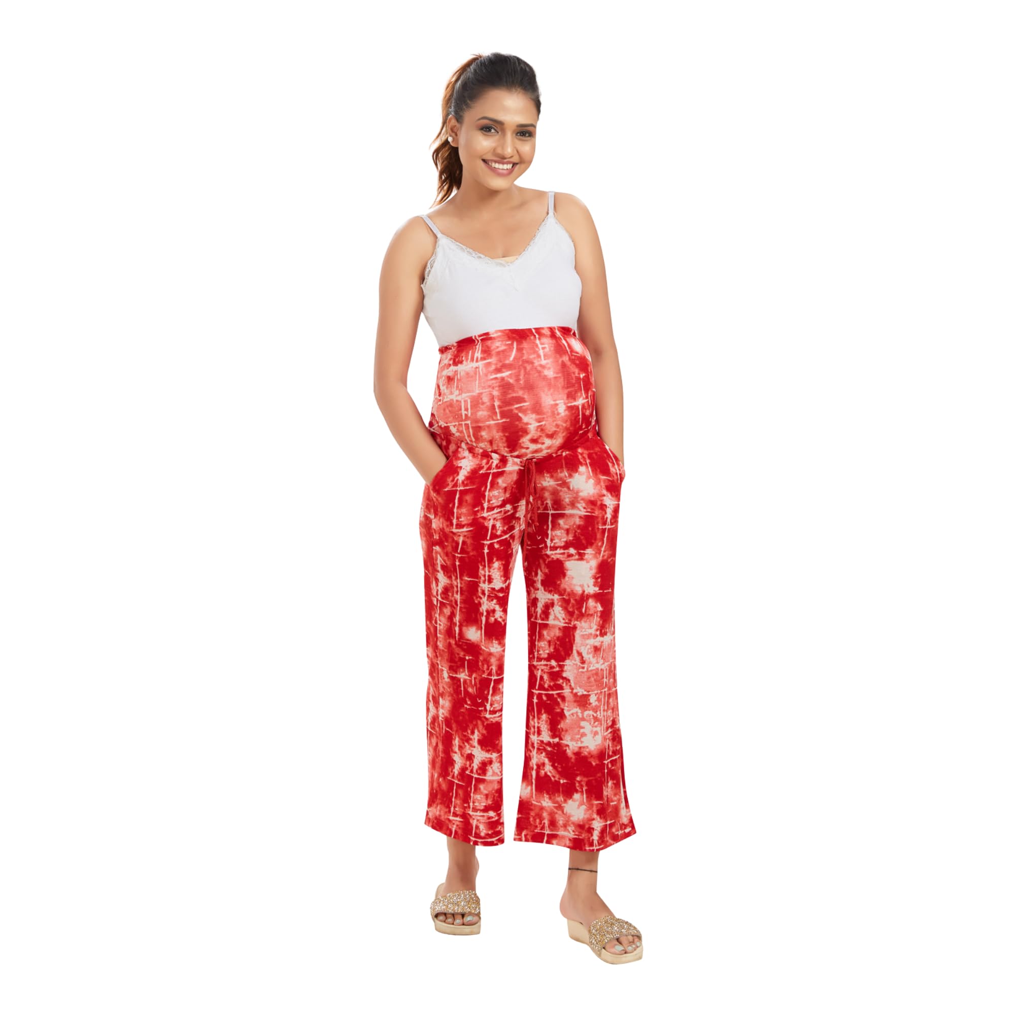 Polyester Knit Lycra Maternity Trousers | Red-picture-27