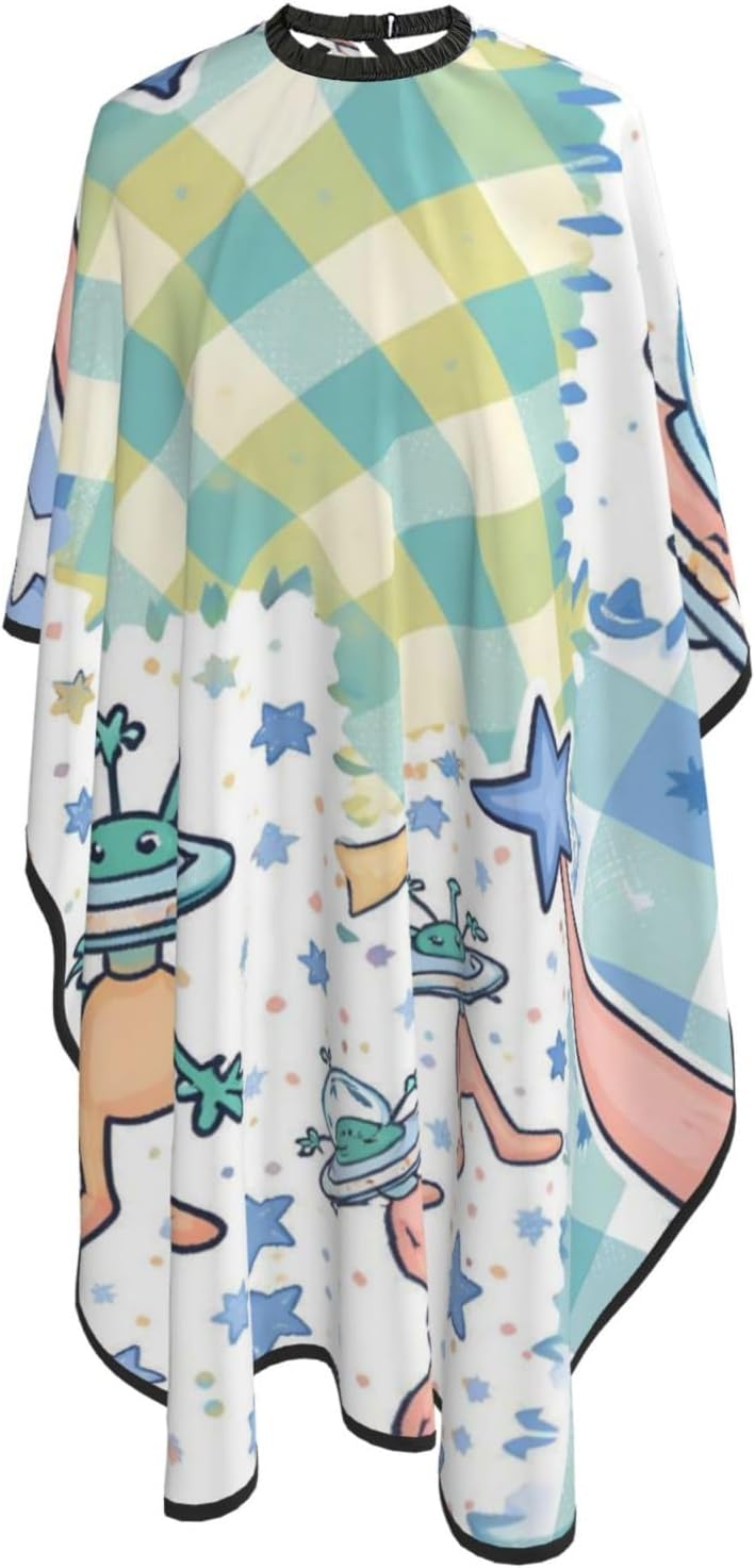 Cartoon Aliens Adult Hair Cutting Cape 55x66in Adjustable Snap Closure Salon Hairs Hat Shaving Bib