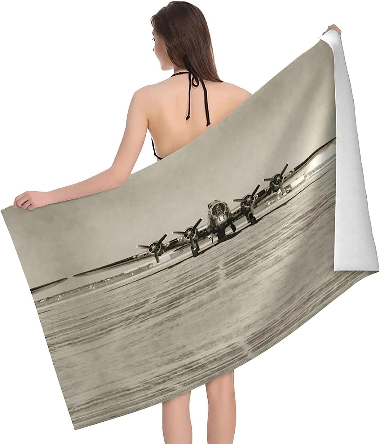 Serviette De Plage Femme Microfibre Grande Draps De Bain XXL 200 X 200 Cm pour Voyage Plage, Yoga,Piscine, Gym, Camping, Sports - Séchage Rapide, Léger, Absorbent- Icône d'avion -9J6R