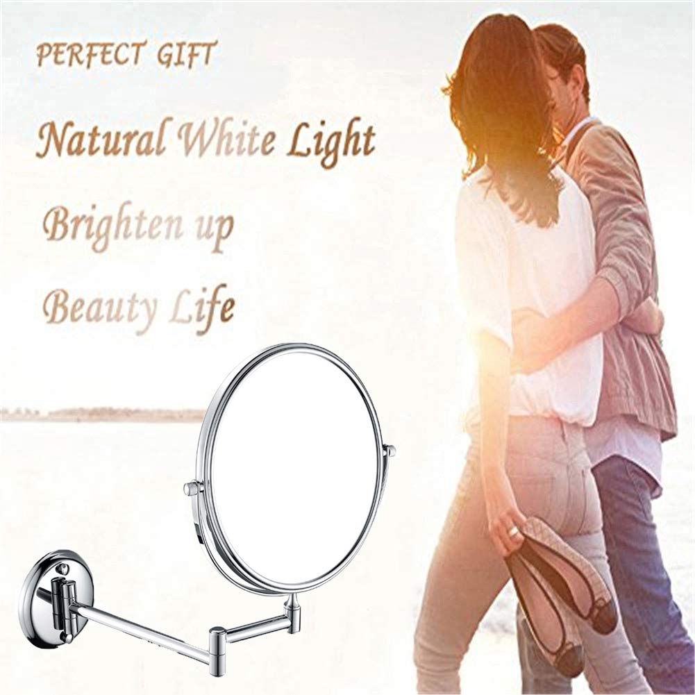 Espejo de maquillaje Montaje en pared, giratorio de 360° Extensible Aumento de 10X Espejo de baño de Doble Cara Espejo de afeitar de Forma Redonda plegable, Chrome_8inch (Gold 8inch)