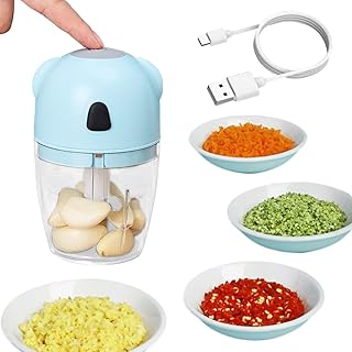 Osail Robot culinaire portable électrique 260ML Mini hachoir à ail électrique Mini mixeur électrique sans fil Mini robot culinaire Dicers Mini hachoir électrique pour viande, oignon, légumes (Bleu)