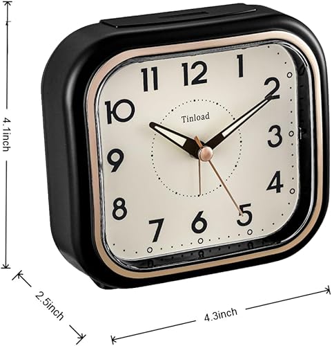 Miniatura 3 de Reloj despertador analógico retro vintage de 4.5 pulgadas, reloj súper silencioso sin tictac con luz manual, repetición, funciona con pilas, diseño