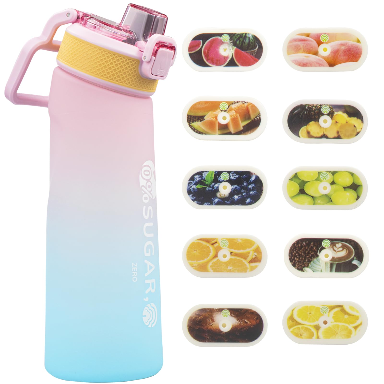 Upgrade Scented Water Bottle Set, Scent Water Bottle(24 oz/700 ml) with 10 Fruit Flavour Pods, Fruit Fragrance Scented Water Cup BPA Free Sports Water Cup for School, Gym (Frosted Pink)