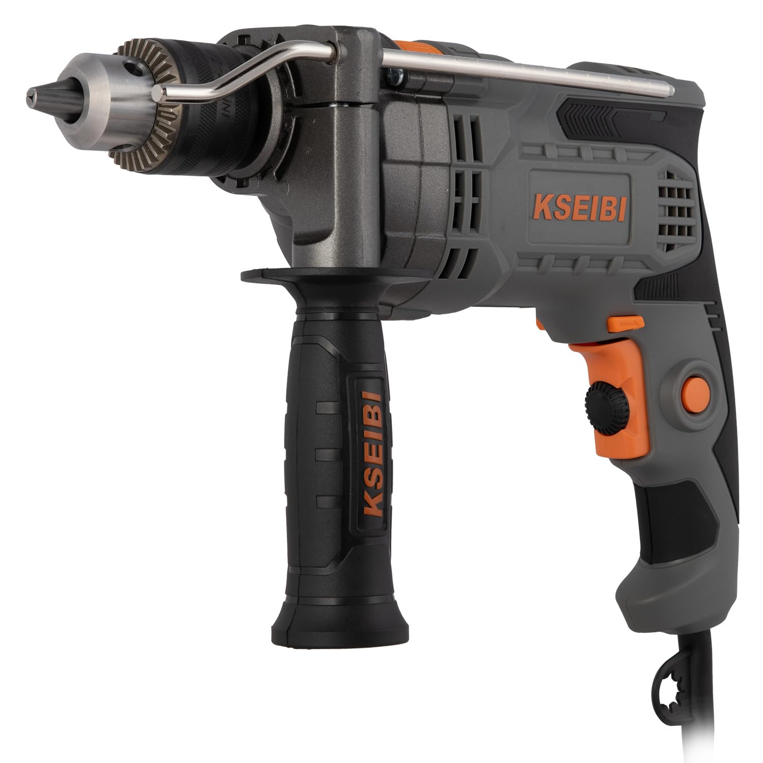 KSEIBI Hammer Drill 7.5 Amp, 1/2 Inch All-Metal Keyed Chuck, Corded Electric Impact Drill, Variable Speed 0-3000 RPM with Side Handle &amp; Depth Gauge — Drills Concrete, Brick, Metal, Wood &amp; Masonry